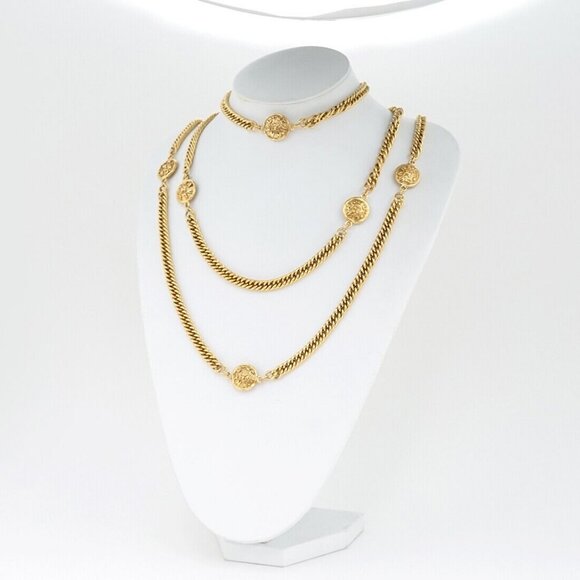 CHANEL CC Logos Coin Charm Long Necklace 67" Gold Tone Auth - Picture 1 of 6
